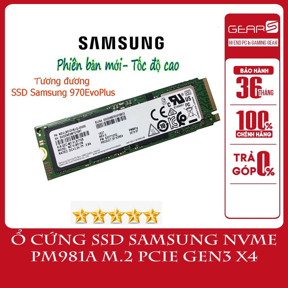 [Mã 1010ELSALE hoàn 7% đơn 300K] Ổ cứng SSD Samsung NVMe PM981a 256GB 512GB M.2 PCIe Gen3 x4 Bảo hành 36 Tháng