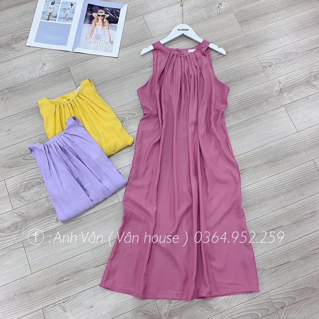 Đầm_suông-VÁY MAXI ĐŨI CỔ YẾM CỰC XINH 3 màu chất đũi lạnh