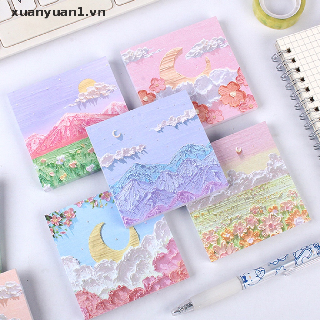 Set 80 Tờ Giấy Ghi Chú Họa Tiết Tranh Phong Cảnh Sơn Dầu