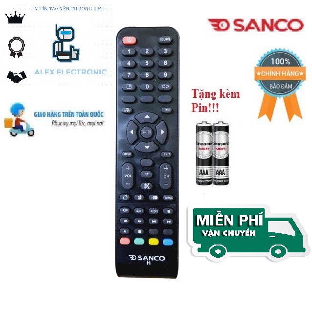 Remote Điều khiển tivi Sanco LED/LCD/Smart TV- Hàng loại tốt mới 100% Tặng kèm Pin-Điện tử Alex