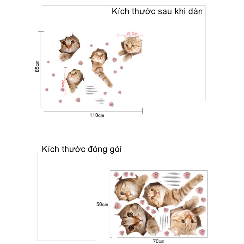 Decal dán tường Mèo con đáng yêu - size lớn