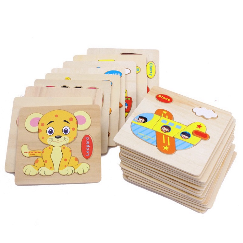 Tranh lắp ghép hình bằng gỗ nhiều chủ đề có tiếng anh cho bé (1414TTA)