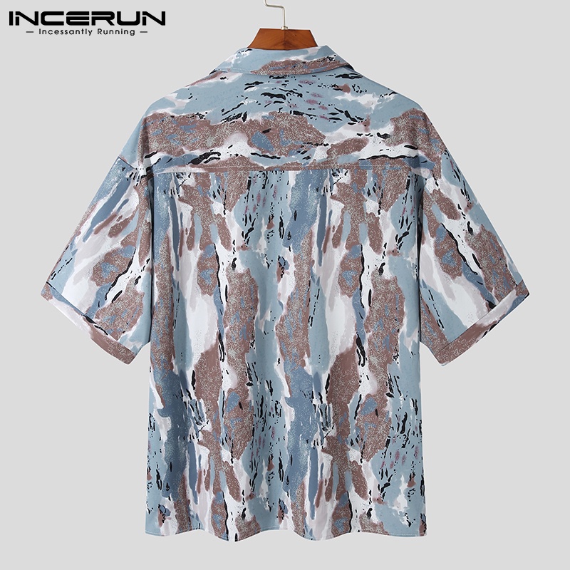 Áo sơ mi INCERUN cổ bẻ tay lỡ in họa tiết phong cách cổ điển cho nam