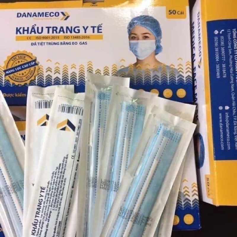 Khẩu trang y tế DANAMECO tiệt trùng từng chiếc hộp 50 chiếc