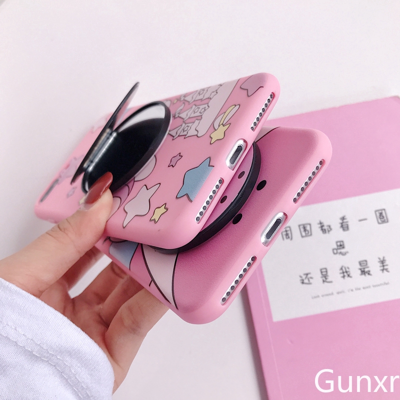 Cute Pink Unicorn Makeup Mirror Case Ốp lưng Iphone 6 6s 6plus 7 8plus XS XR XSmax 11 pro Max SE Soft Silicone Case