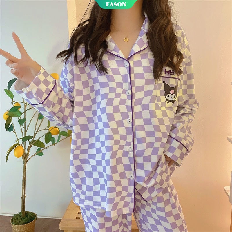 SANRIO Bộ Đồ Ngủ Tay Dài Họa Tiết Hoạt Hình Phong Cách Hàn Quốc Dễ Thương Thời Trang Xuân Thu Cho Nữ