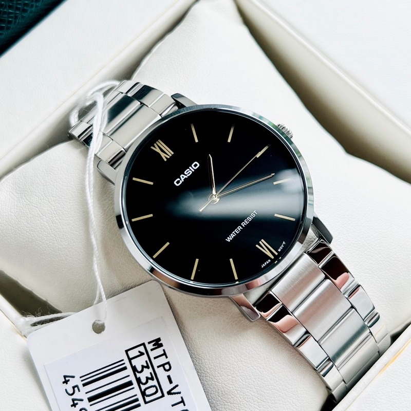 Đồng hồ đôi nam nữ dây thép Casio MTP LTP VT01D 1B