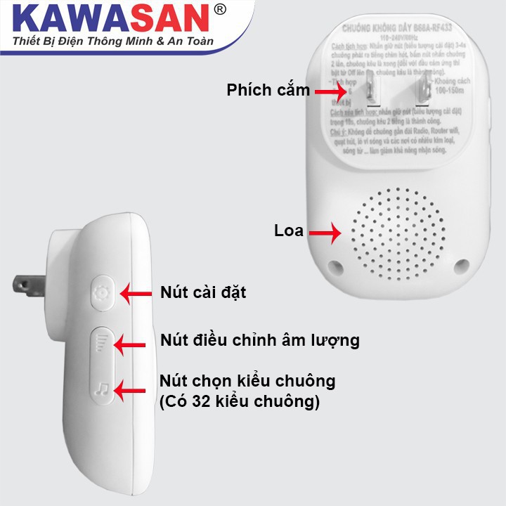 Chuông cảm ứng báo khách không dây, sử dụng pin Kawa I287A