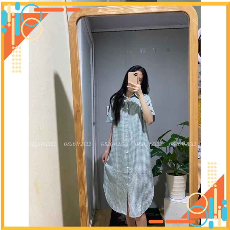 Váy sơ mi thanh lịch, váy đầm ullzang tay ngắn, dầm suông caro, váy suông kẻ cổ đức chất mềm mát nhẹ 4 màu MSP64816 | BigBuy360 - bigbuy360.vn