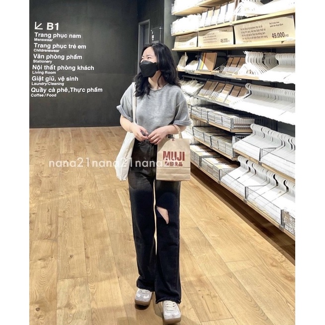 [Ảnh thật/Video] Freeship Quần Jeans Nữ Ống Rộng, Lưng Cao Rách gối Màu Omber màu đen hcshop0705