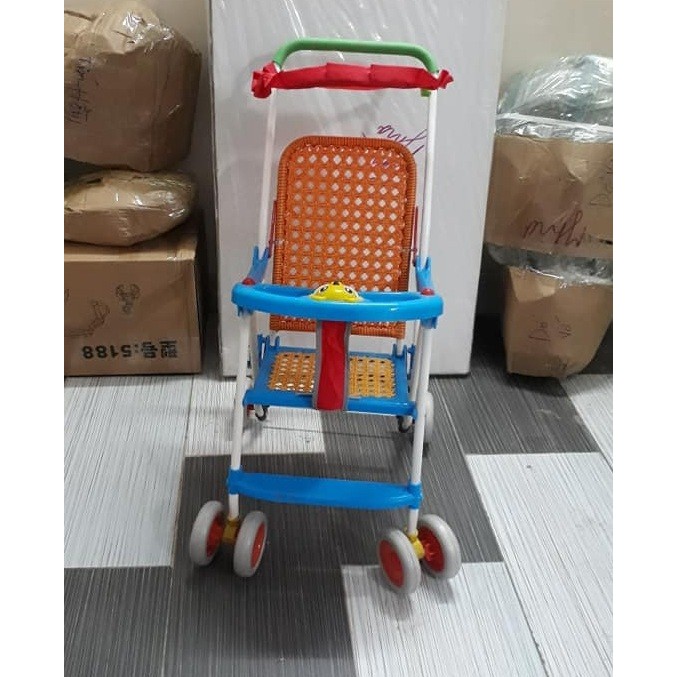 Xe đẩy nhựa gia mây 2019 có mái che, bảo hiểm, nhạc, phanh chân - Giá Rẻ
