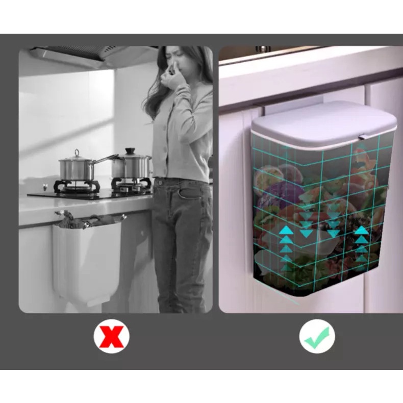 Thùng đựng rác thông minh cài gắn cánh tủ bếp có nắp đậy Vkit