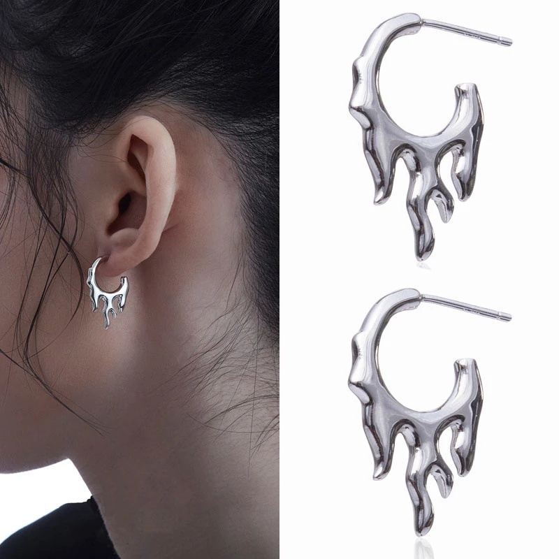 Khuyên Tai Hình Tròn Hình Ngọn Lửa Phong Cách Gothic Thời Trang Hàn Quốc Cho Nữ