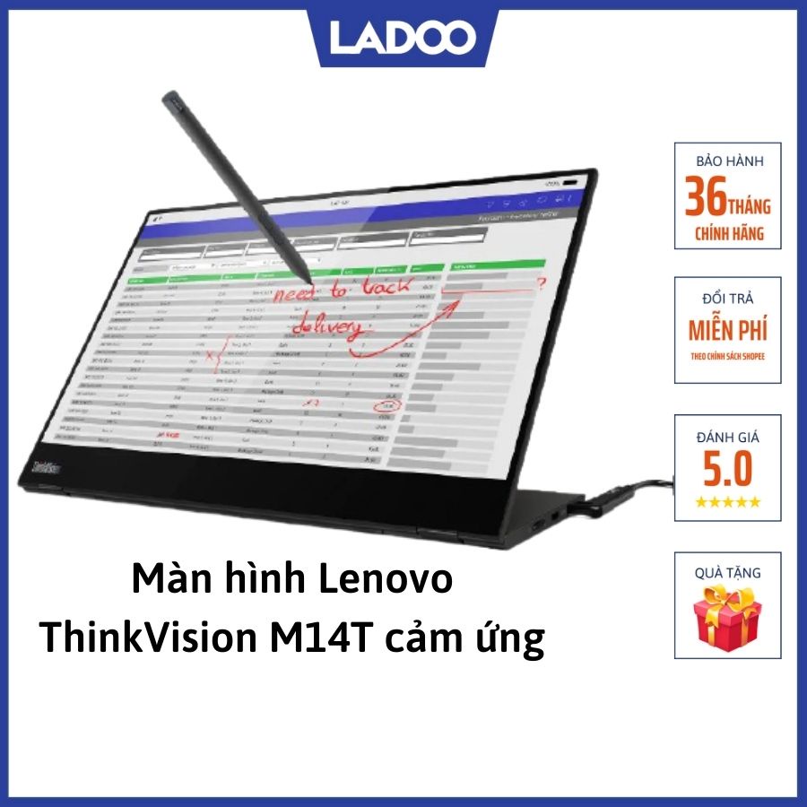 Màn hình Lenovo ThinkVision M14t 14-inch FHD WLED Backlit LCD Monitor 62A3UAR1WW - Màn hình di động BH 36T chính hãng