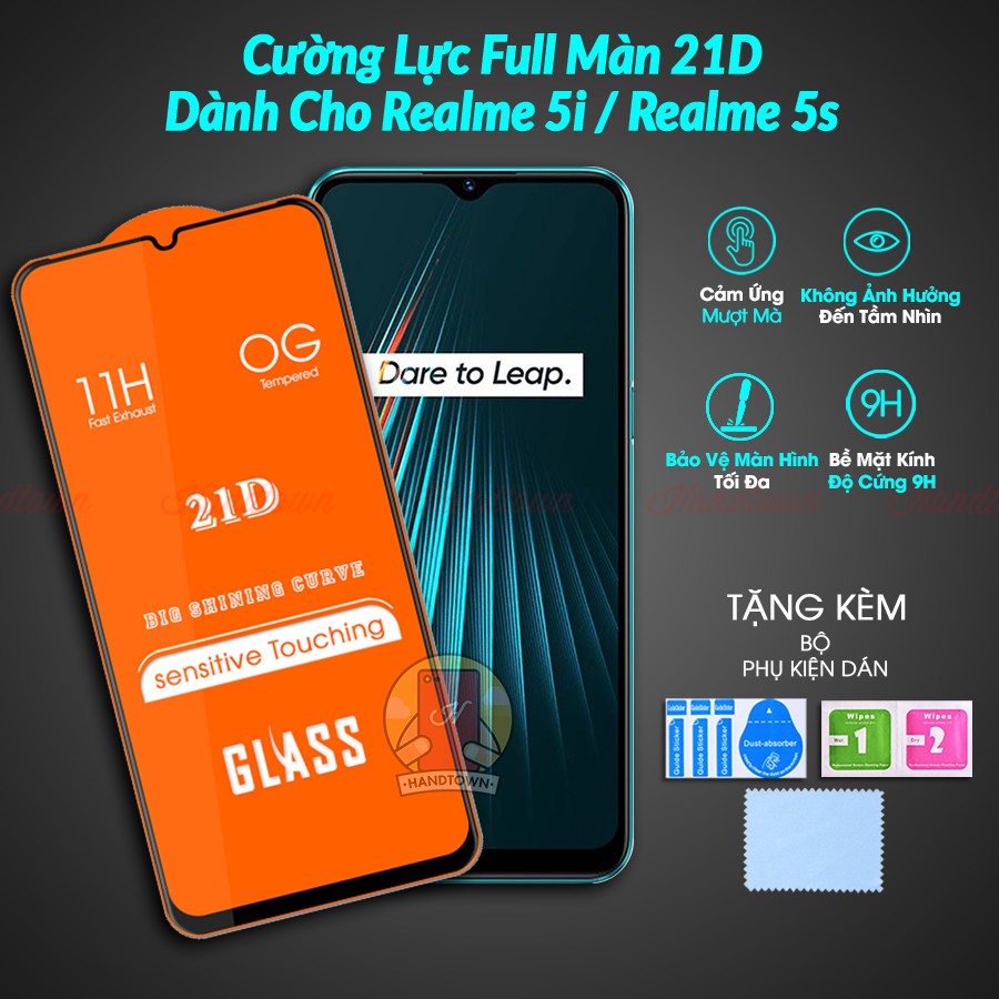 Kính Cường lực Realme 5i / Realme 5s Full màn hình 21D Handtown SIÊU BỀN