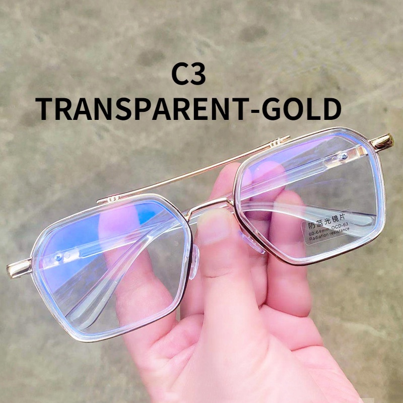 【Replaceable lenses】COD (AIMURUSI) Mắt Kính Gọng Kim Loại Chống Ánh Sáng Xanh Phong Cách Retro Thời Trang