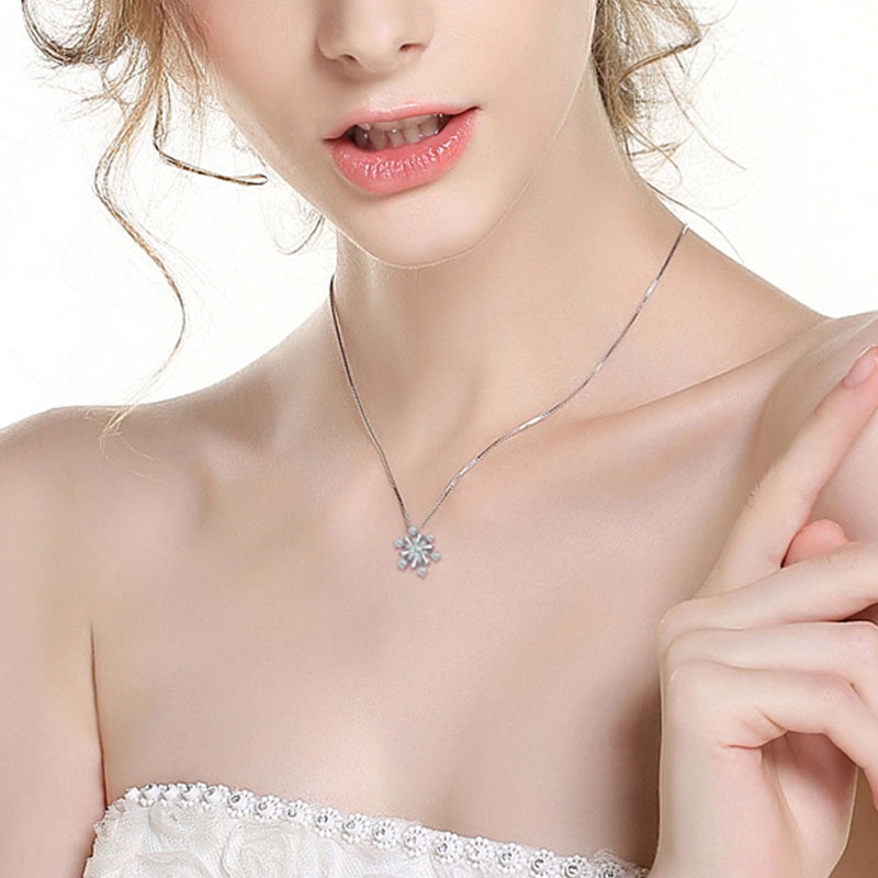 Dây chuyền Rinhoo mạ bạc 925 mặt hình bông tuyết đính đá zircon thời trang thanh lịch cho nữ