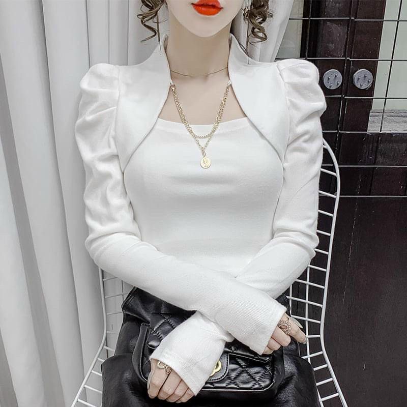 Áo thun kiểu tay dài dây truyền (Len gân cao cấp)