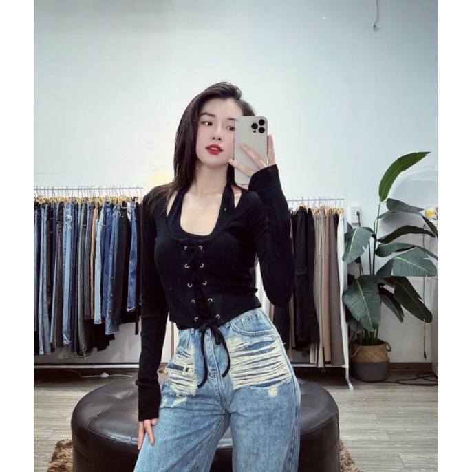 Sét áo cặp tay dài tách rời bấm lỗ đan dây siêu hot (A15