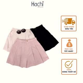 Quần Short Nữ Đũi Xếp Ly Cạp Cao Khóa Giữa Chất Đũi Siêu Mát 3 Màu Hàng Thiết Kế Hachidesigns