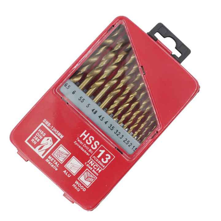 Hộp Mũi Khoan Đỏ Mạ Titan Cao Cấp HSS - 13 Mũi