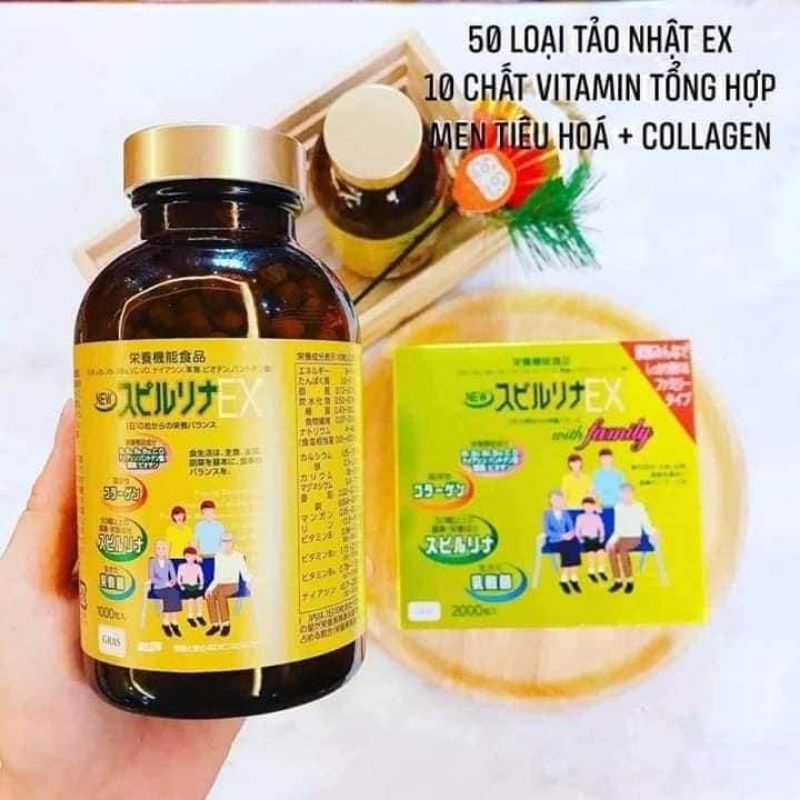Tảo vàng Spirulina EX Nhật Bản Chính Hãng - 1 Hộp có 2 lọ, mỗi lọ 1.000 viên