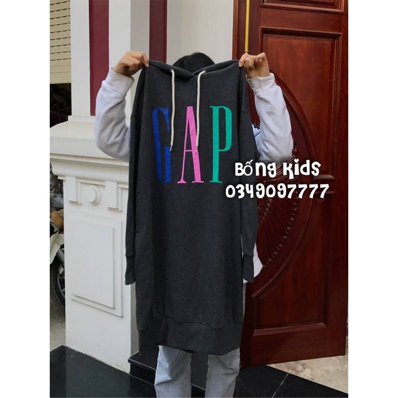 Váy Nỉ Hoodie Nữ Dáng Suông Logo Xám G@p