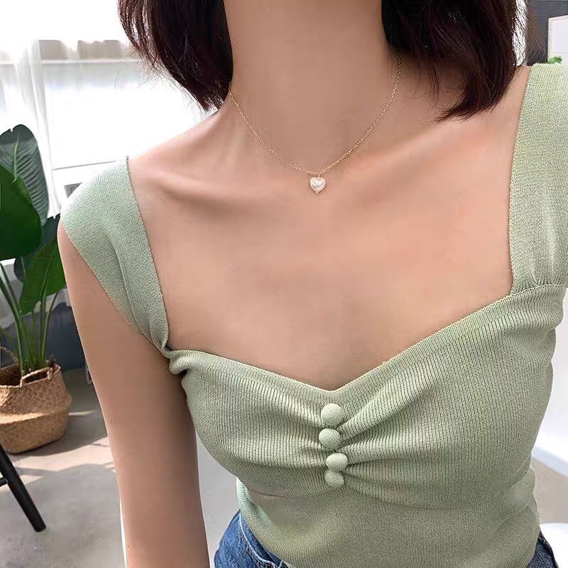 MANYUE Vòng cổ mặt ngọc trai hình trái tim thời trang Hàn Quốc ngọt ngào