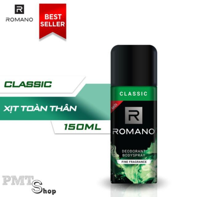 Xịt nước hoa toàn thân nam Romano 150ml Classic | Force | Vip | Attitude | Equity | Gentleman khử mùi, ngăn mồ hôi