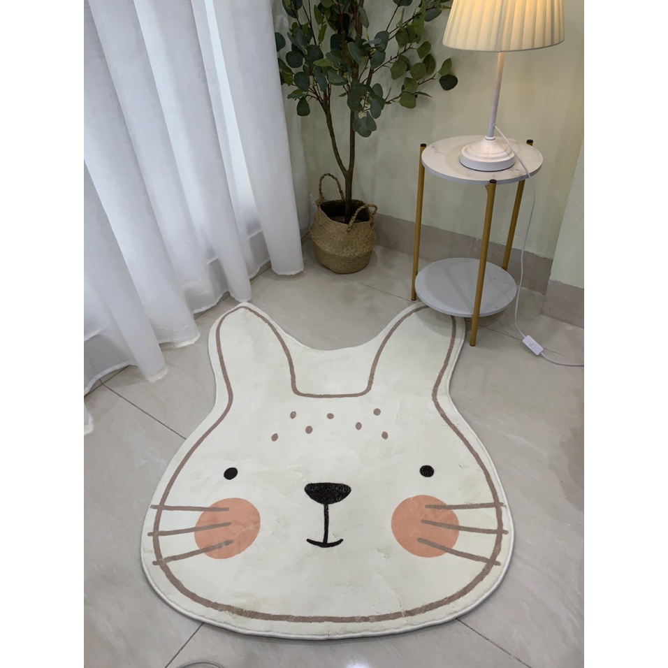 Thảm chân giường trẻ em chất liệu mềm mịn họa tiết THỎ CUTE phong cách Châu Âu kích thước 80x100cm Liminho