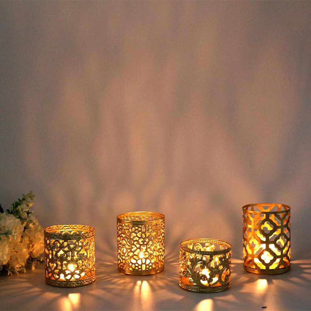 Giá đỡ đèn cầy rỗng bằng kim loại thiết kế hình học độc đáo trang trí tiệc cưới