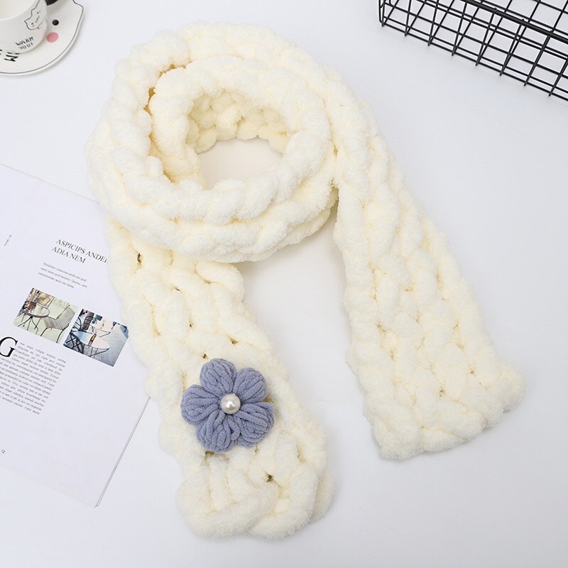 Set nguyên liệu đan khăn len chunky bằng ngón tay cực dễ