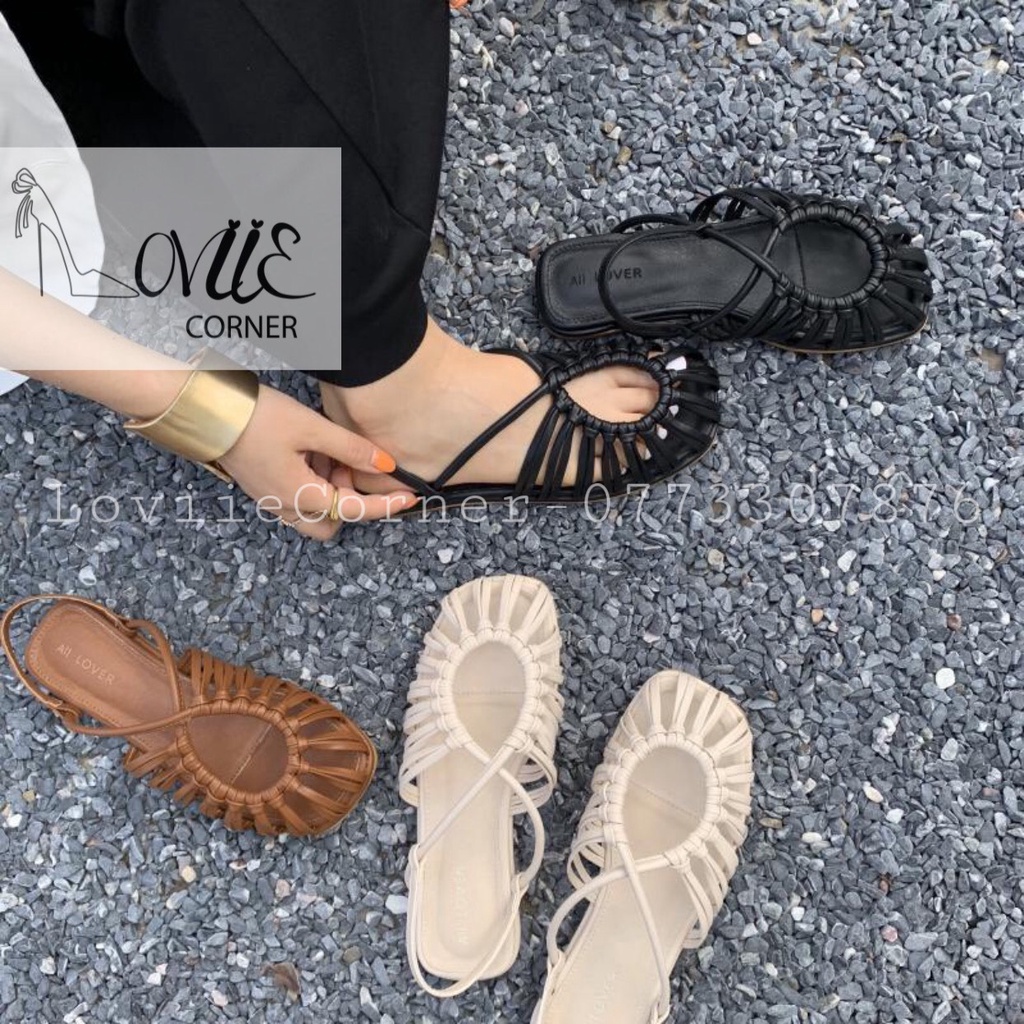 SANDAL RỌ LOVIIE CORNER - GIÀY QUAI HẬU DÂY DA ĐAN THỜI TRANG - DÉP NỮ MŨI TRÒN ĐẾ BỆT 1CM S210707