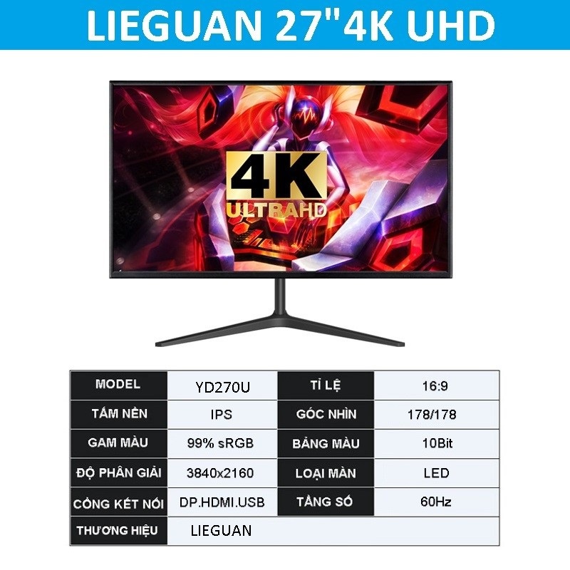 Màn Hình Máy Tính 27 inch UHD 4K (3840 x 2160) Tràn Viền Lieguan