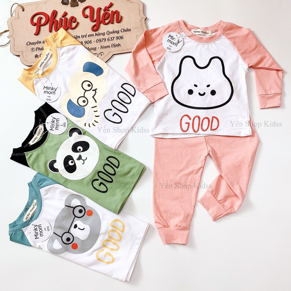 Sale !!! Bộ Dài Minky Mom Cotton 100 %  Phối Tay In Họa Tiết Voi-Good Cho Bé_Super Sale ( 9-19kg) (1314)