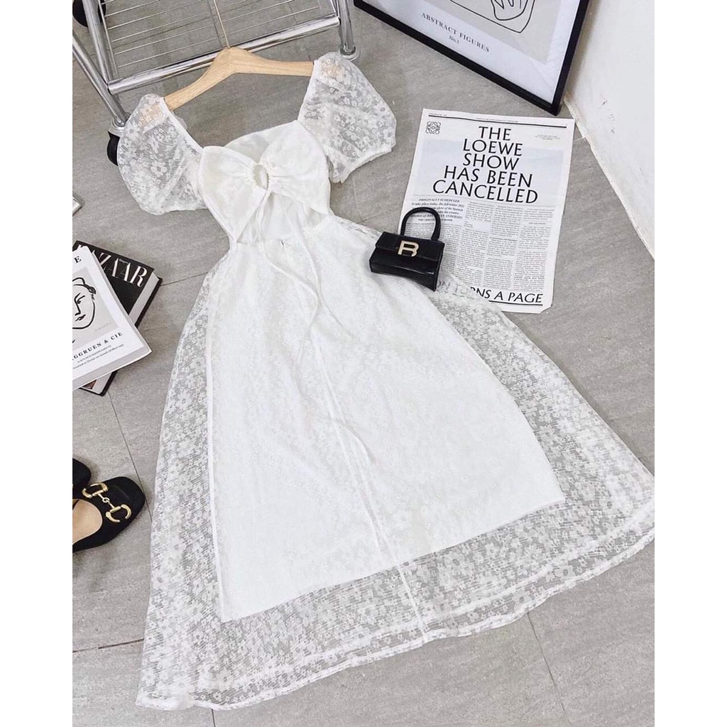 Đầm dự tiệc trắng dáng xòe cutout lưng cao cấp Nyan Dress