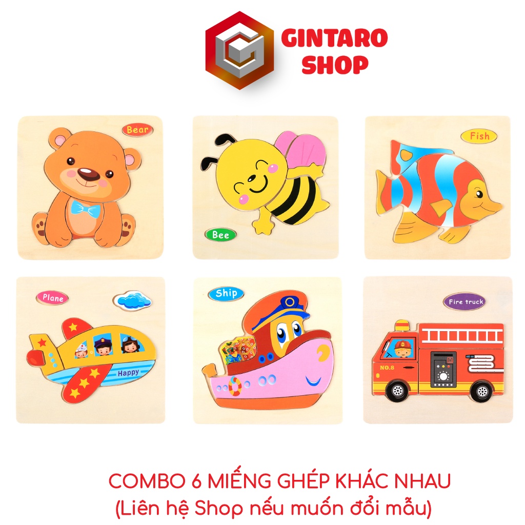 Trò chơi xếp hình gỗ nổi 3D cho bé , Combo bộ xếp hình giúp bé học tiếng anh hiệu quả GINTARO SHOP