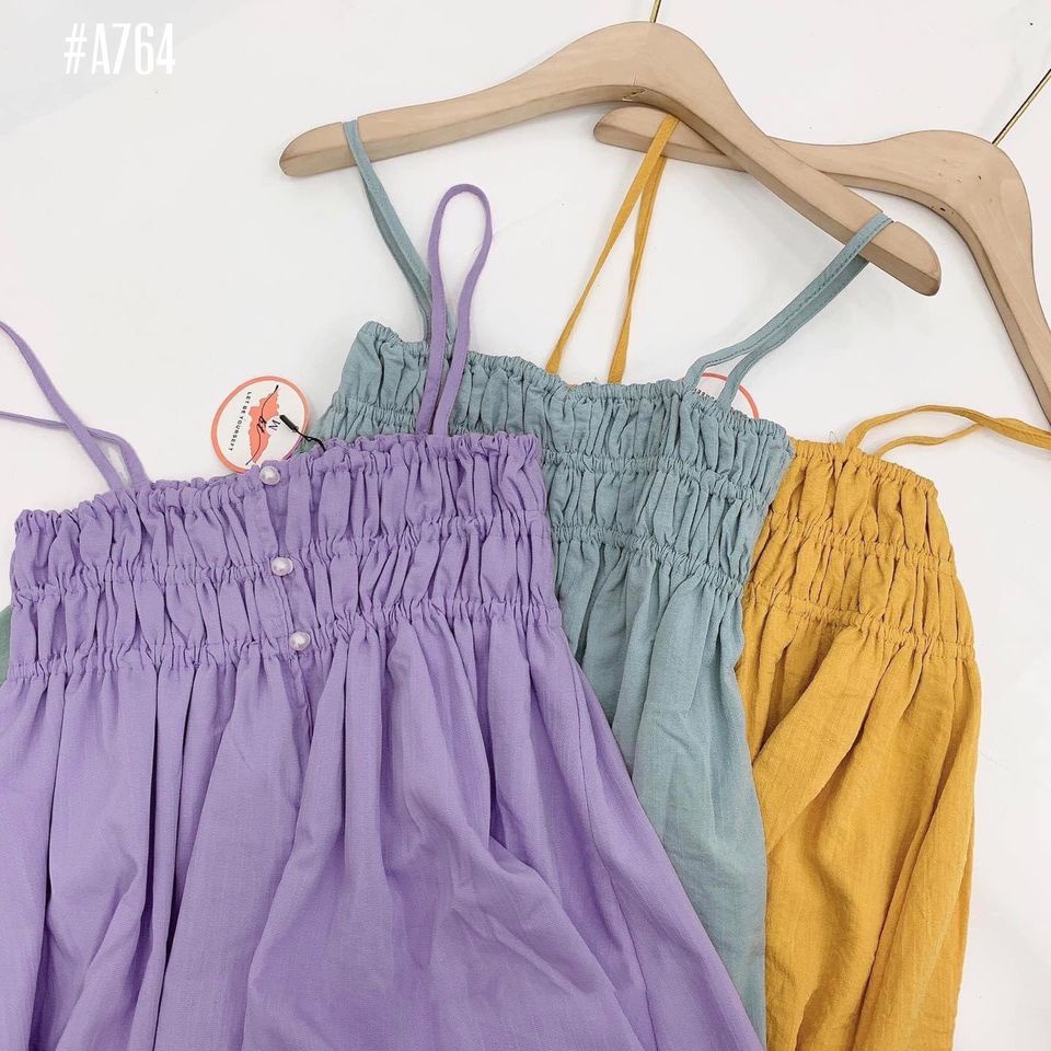 Đầm babydoll 2 dây nhún ngực nhiều màu siêu xinh