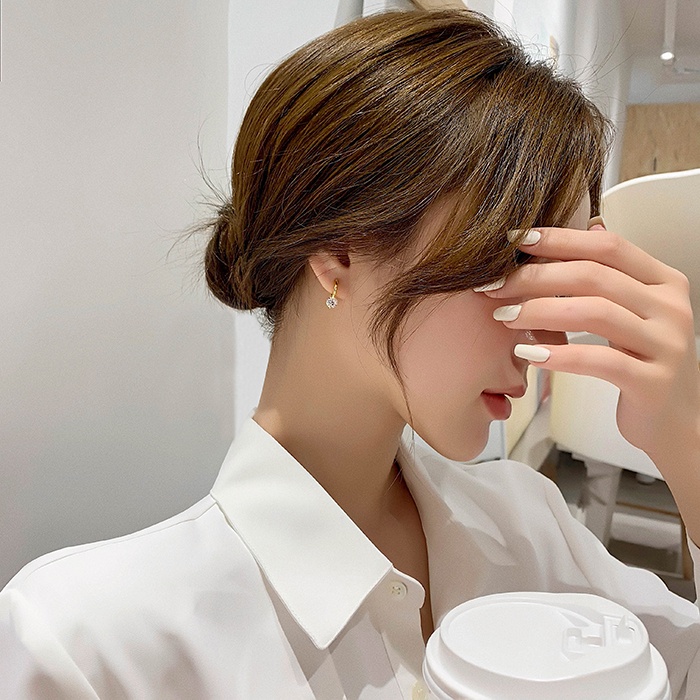 Khuyên Tai Tròn Đính Đá zircon Phong Cách Hàn Quốc