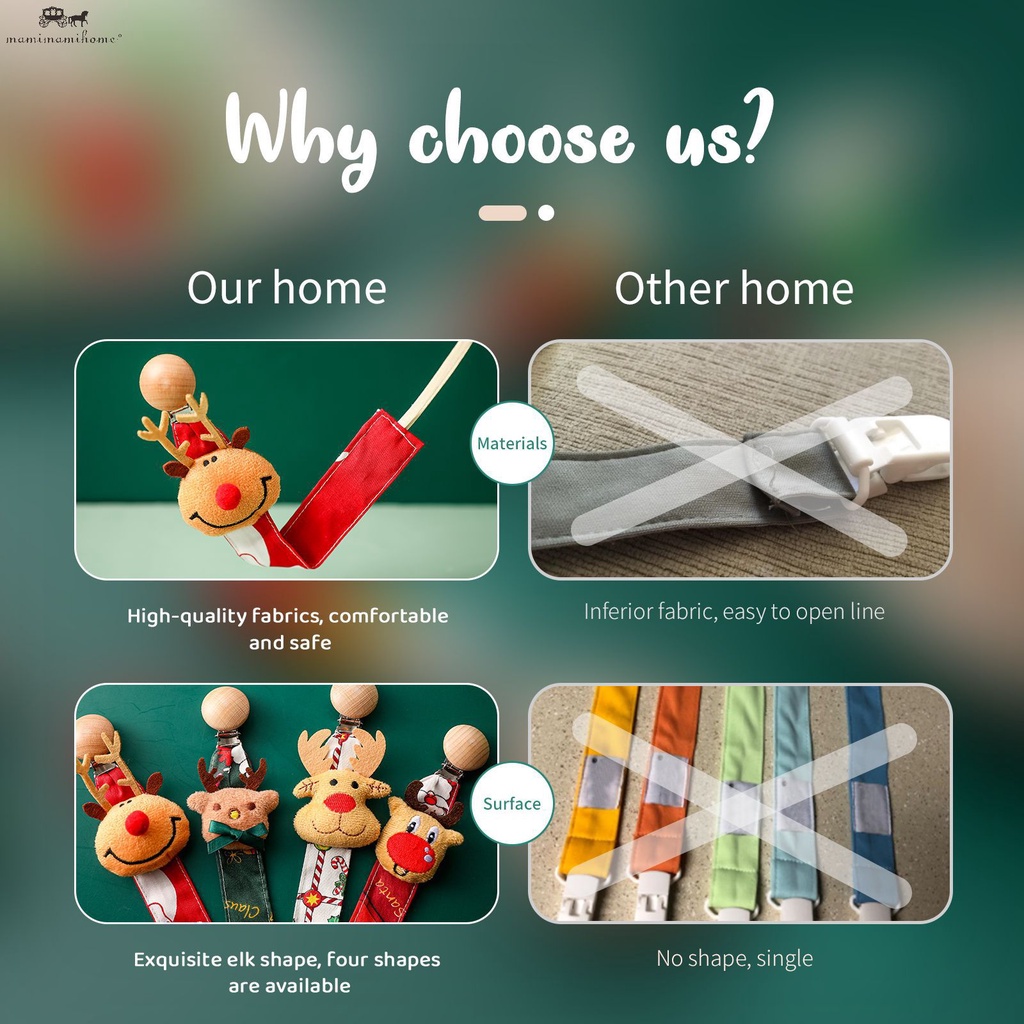 Chuỗi ti giả đồ chơi MAMIMAMIHOME bằng gỗ và cotton thiết kế hoạt hình Giáng sinh cho bé mọc răng