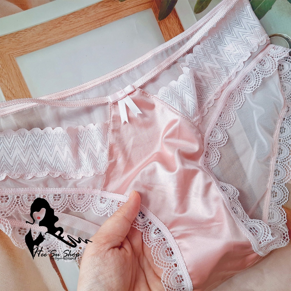 HÀNG CAO CẤP MÀU NGẪU NHIÊN- Mông DƯỚI 100CM- QUẦN LÓT SATIN LỤA BÓNG PHỐI REN LƯỚI SIÊU MỎNG 8013