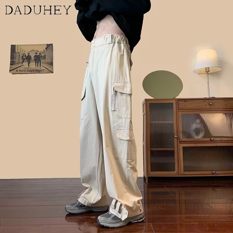 DaDuHey Men's and Women's Autumn Overalls Solid Color Wide Leg Loose Adjustable Ankle-Tied Multi-Pocket Casual Working Pants