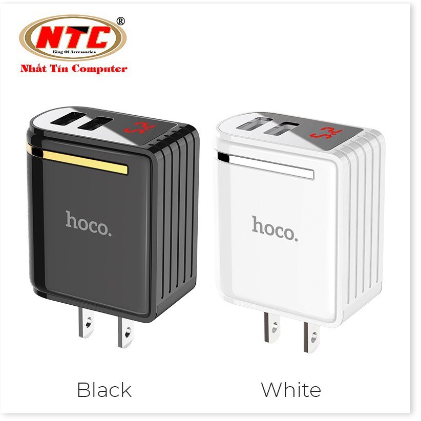 Cốc sạc 2 cổng Hoco C39 chân dẹp - MAX 5V-2.4A (12W) - màn hình LCD hiển thị điện áp [Shop 3wow]