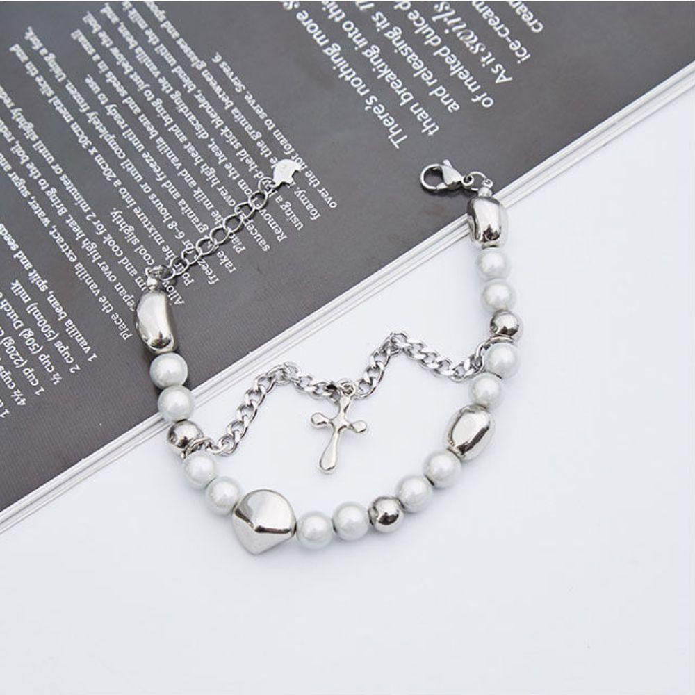 Vòng Tay Hai Lớp Bằng Thép Titan Mặt Thánh Giá Phong Cách Vintage Dành Cho Nam Nữ