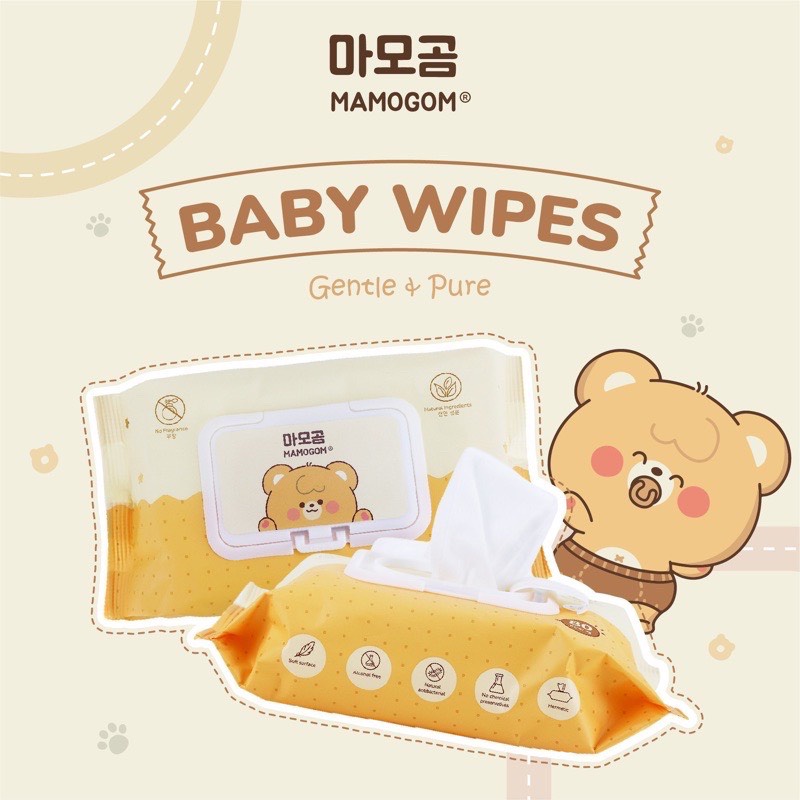 Khăn ướt cao cấp Mamogom Hàn Quốc 100% sợi giấy organic cotton mềm mịn không cồn an toàn cho da bé bịch 80 tờ
