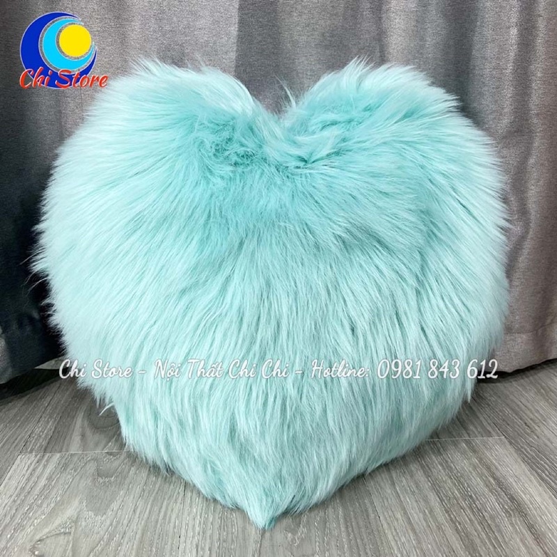 Gối Lông Tựa Lưng Sofa Tim Sang Chảnh Cho Phòng Khách, Gối Trang Trí Decor Lông Hồ Ly