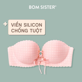Áo Lót Cup Ngang Mút Bàn Tay Su Đúc Caro Không Gọng Kèm Dây Rút Tạo Khe Chữ V Viền Silicon Chống Tuột BOM SISTER A9970