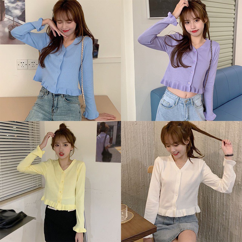 Áo Cardigan Dệt Kim Tay Dài Phối Nút Thiết Kế Cổ Chữ V Thanh Lịch | BigBuy360 - bigbuy360.vn