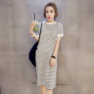 Váy Bầu Xuông Kẻ Ngang Chất Cotton Co Dãn Siêu Mềm Siêu Mát