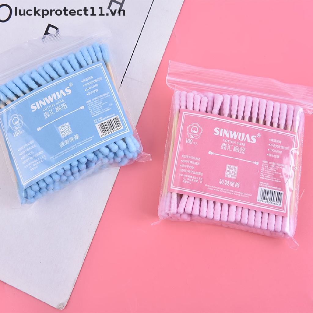 (Hàng Mới Về) Bộ 100 Tăm Bông Cotton Hai Đầu Làm Sạch